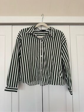Green and White Stripe Button Shirt